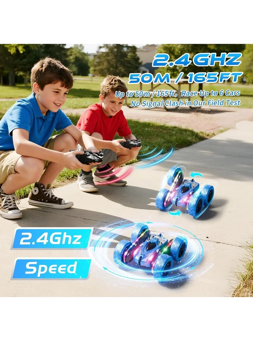 NEW Zalneo Blue 4WD 360° Flip RC Stunt Car LED Lights Remote Control